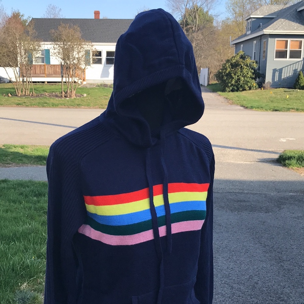 Style & Co Rainbow Stripe Knit Kangaroo Pocket Hoodie Sweater, Small, Fit=Medium - Picture 13 of 14